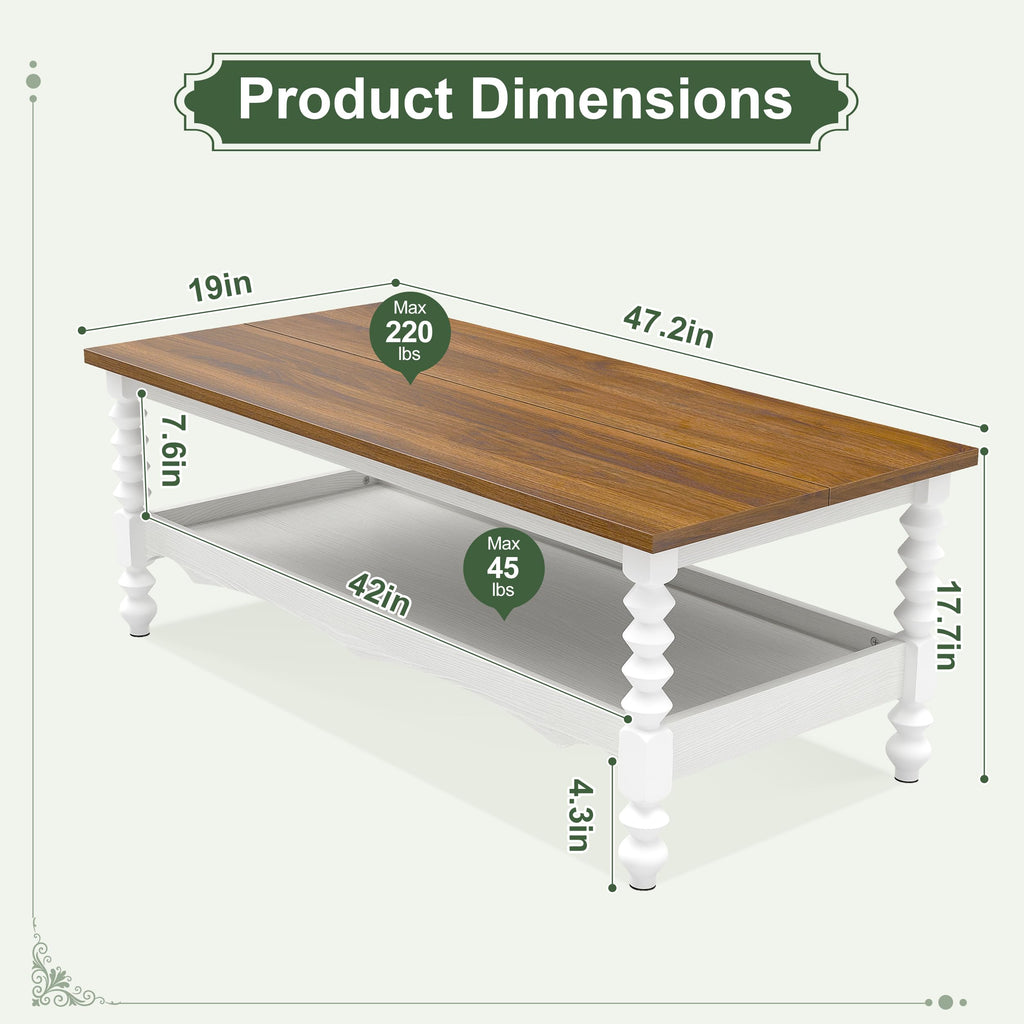 Wood Coffee Table, Classical Coffee Tables, Center Table, White 120