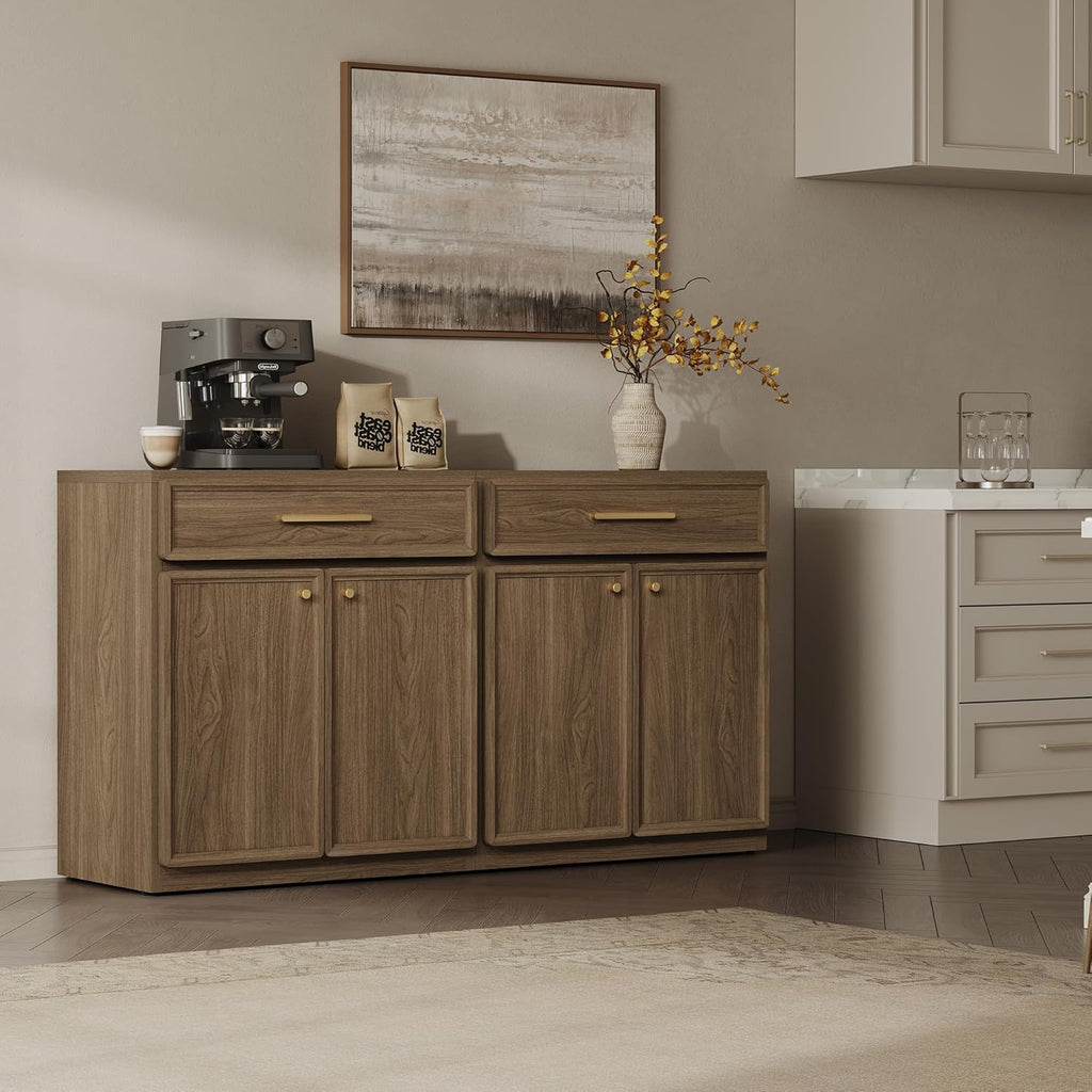 Buffet Cabinet with Storage Tall Modern Console Storage Cabinet with Doors and Shelves 90" Long Wooden Sideboard
