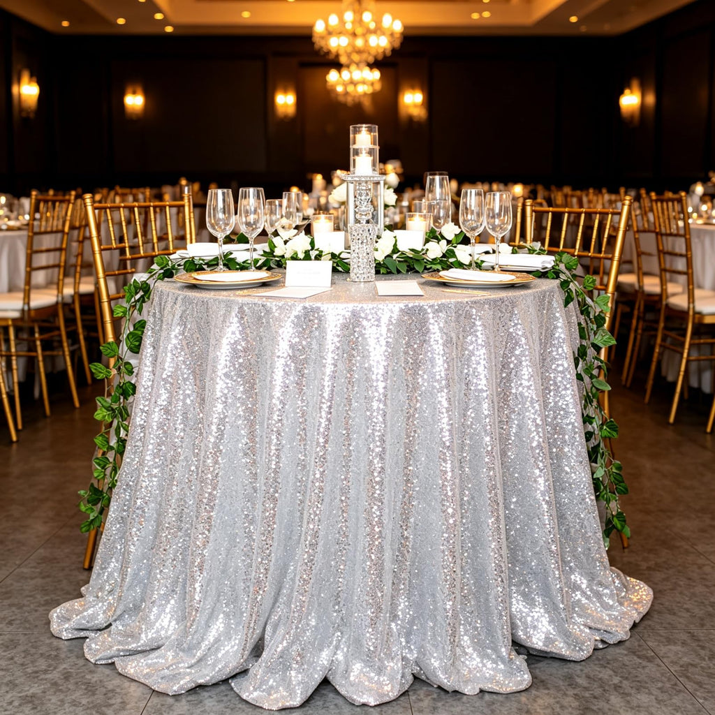 Silver Round Tablecloth 72 inch Sequin Tablecloths Home Party Decorations