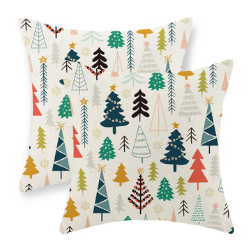 Christmas Pillow Covers 16x16 Set of 2 Colorful Geometric Christmas Tree Throw Pillows Christmas Decor Pillowcase