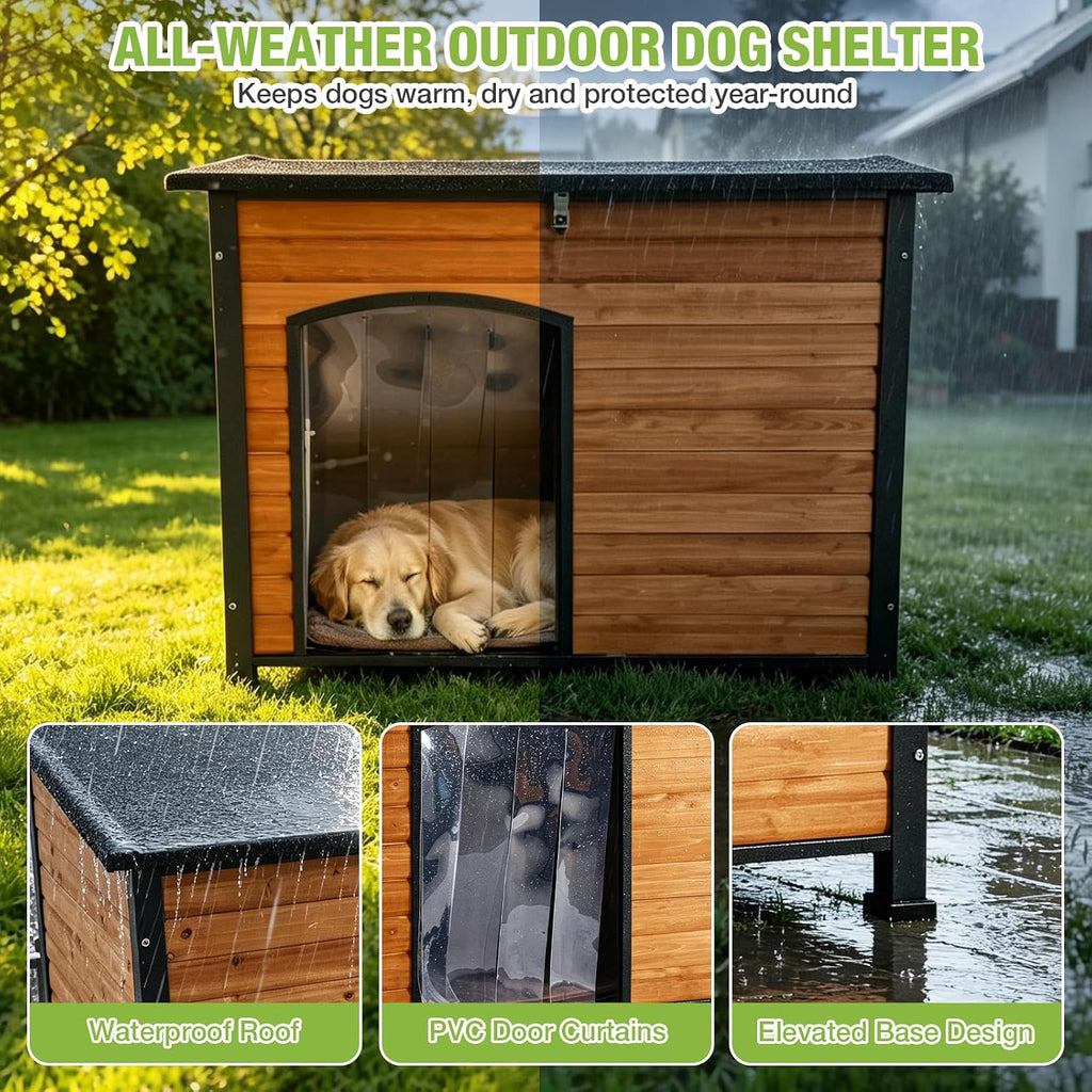 43.3" Weatherproof Outdoor Dog House for Medium to Large Breeds