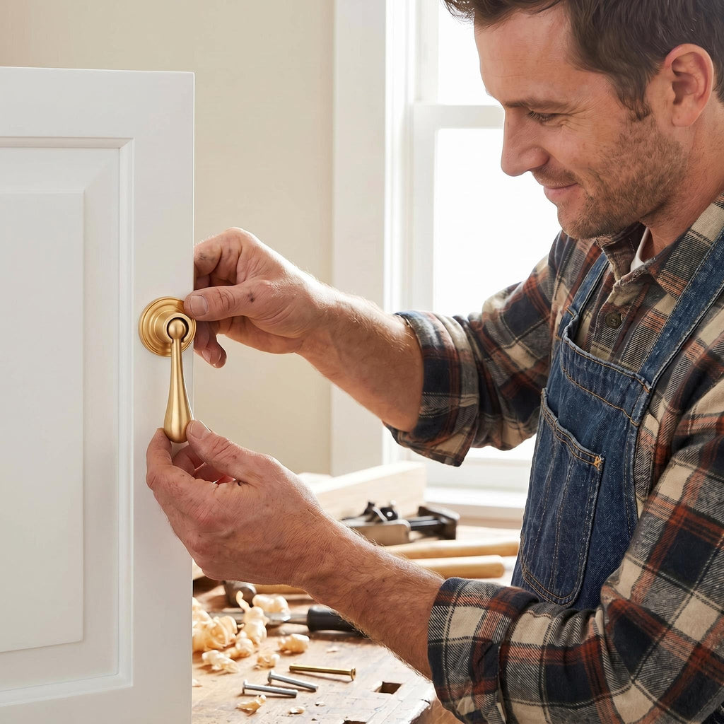 Solid Brass Cabinet Knobs 2 Pack, Modern Brass Brushed Pendant Knob, Gold Cabinets Drop Pulls Drawer and Dresser