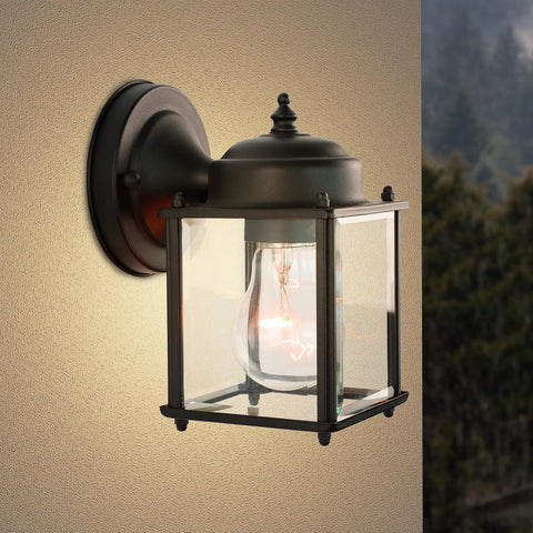 Outdoor Porch Lights Sconce, Black Exterior Lighting Fixtures Waterproof, Wall Light Fixture with E26 Socket & Glass Shade, Modern Outdoor Lanterns for Patio Front Door A123-B0F13182ZD