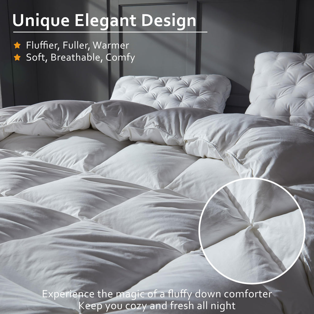 Luxury Goose Down Comforter Full Size, Ultra-Soft Fluffy Duvet Insert for All Season, Cotton Blended Cover