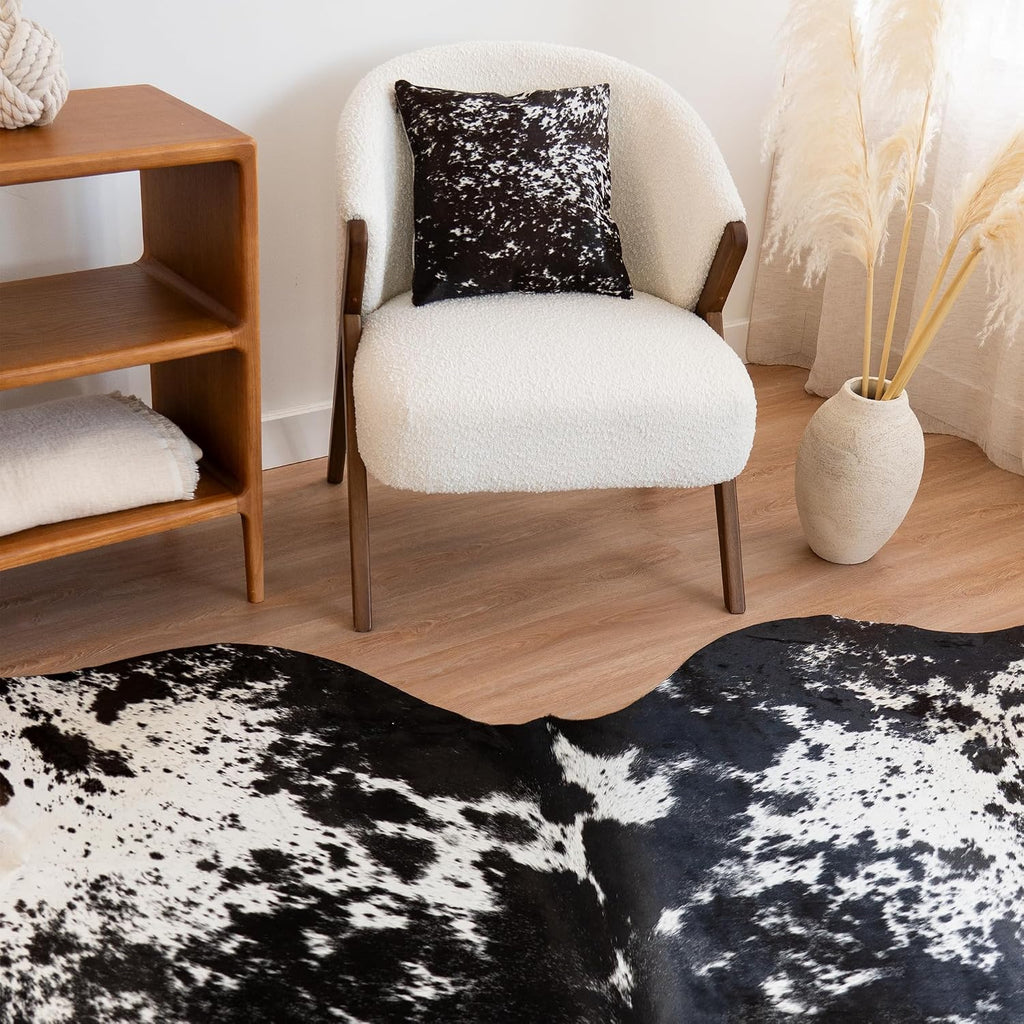 100% Genuine Brazilian Cowhide Rug - Black Salt and Pepper - Luxury Cowskin Leather Area Rug Décor 7 x 6 feet