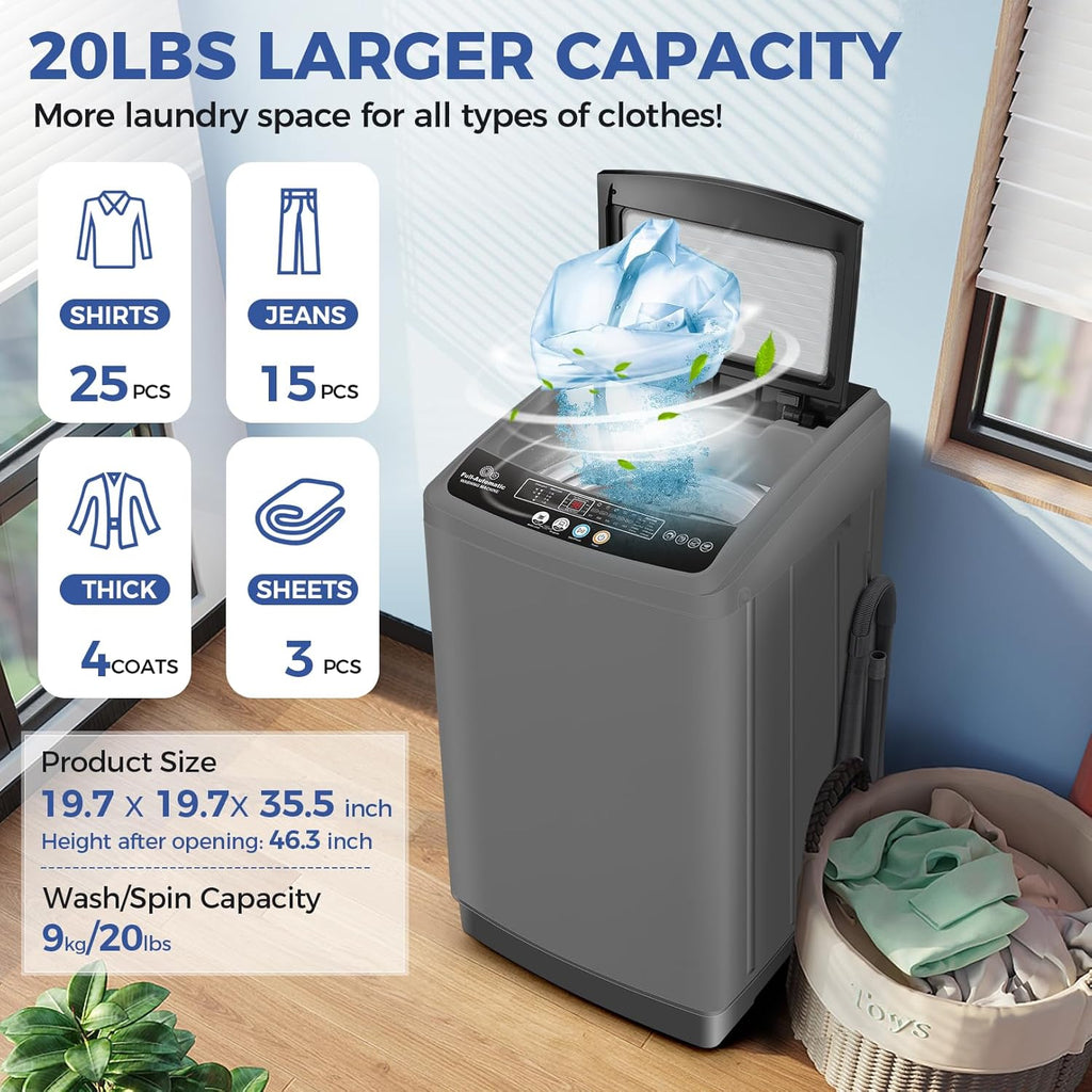 Portable Washing Machine, 20Lbs Capacity Portable Washer Machine, 2.8Cu.ft Washer and Dryer Combo with 10 Programs 8