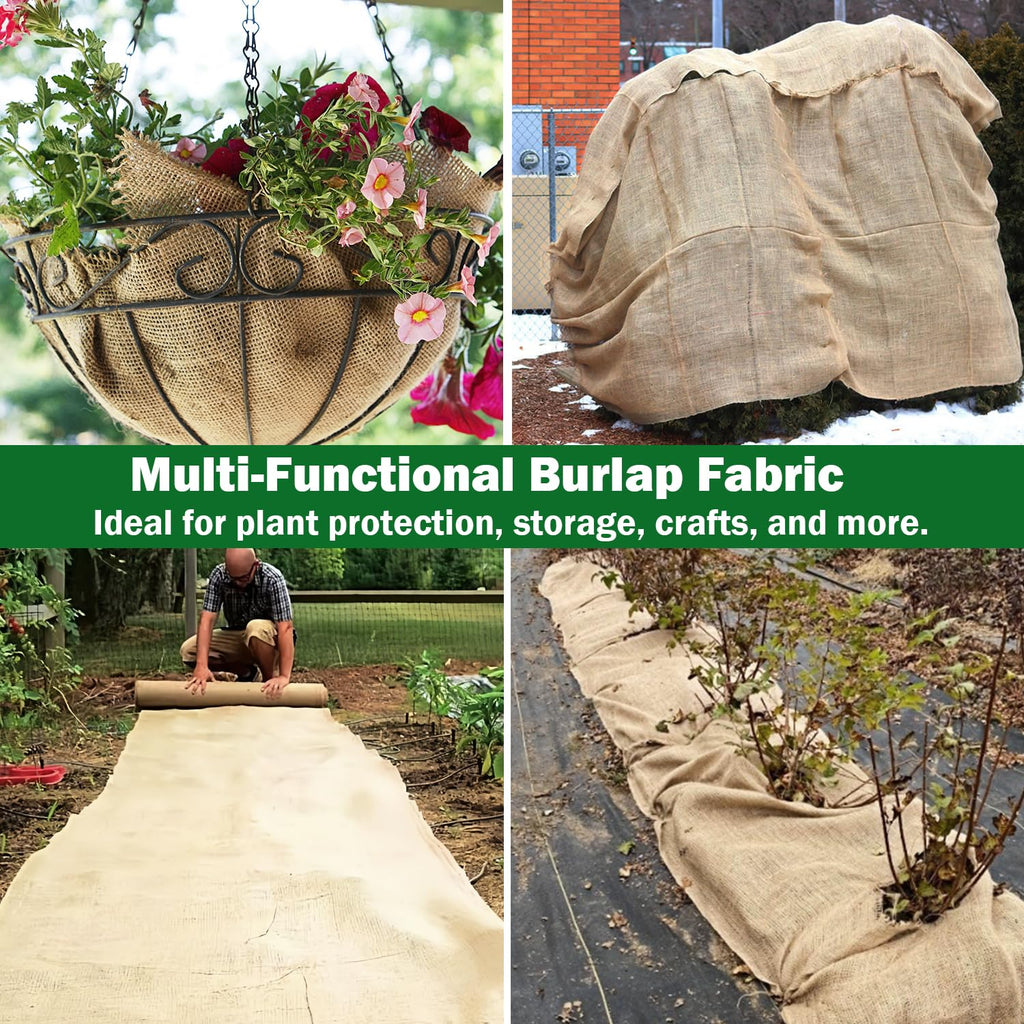 20" x 10 Feet Burlap Fabric Roll, Burlap Fabric by the Yard, Natural Jute Garden Fabric for DIY Crafts, Multipurpose