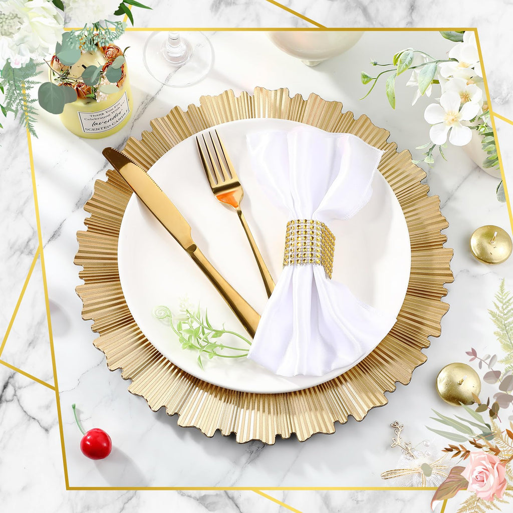 50 Pcs Champagne Gold Charger Plates Bulk, 13 Inch Round Chargers