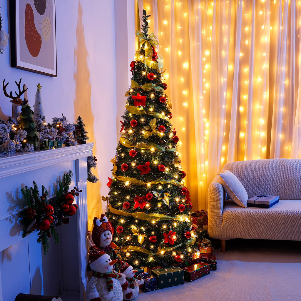 Pre Lit : Pop Up 6 FT Warm White LED Lights (Yellow)