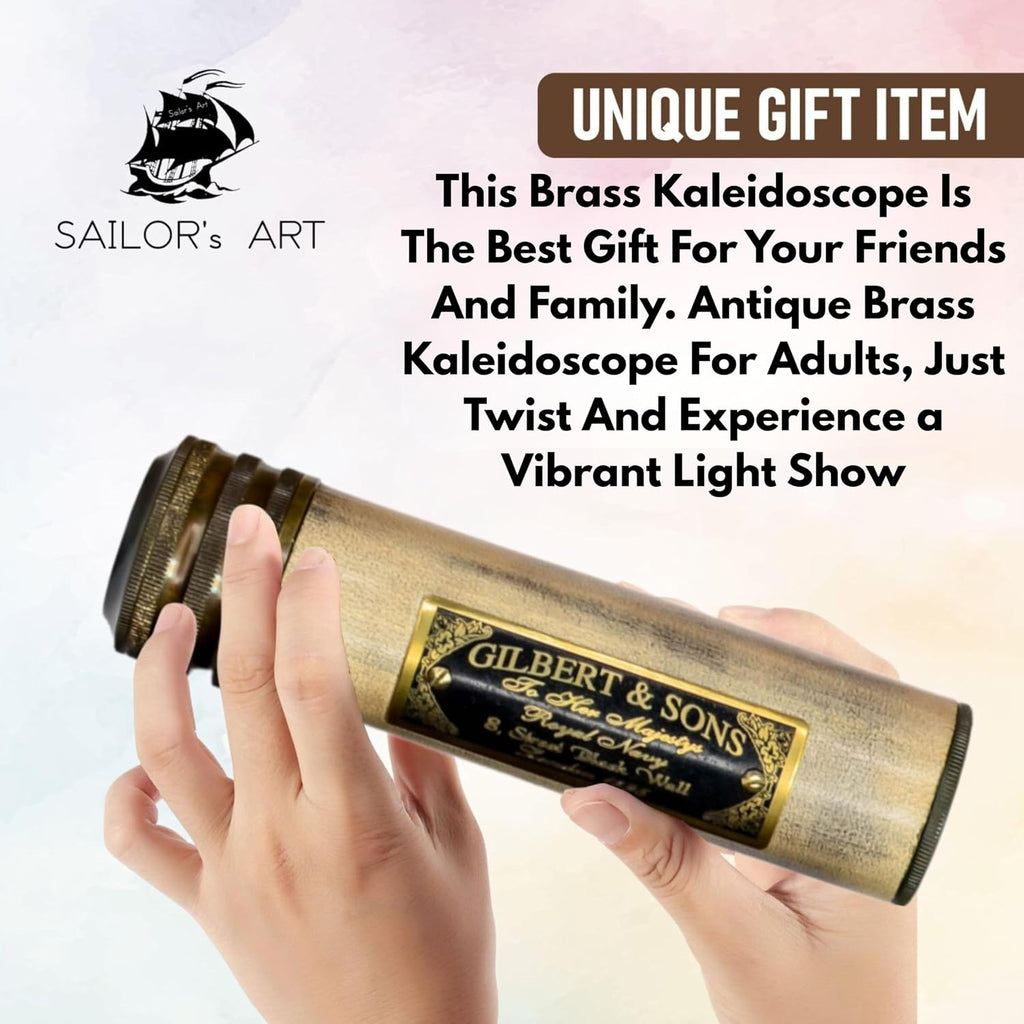 Handmade Kaleidoscope with Wooden Box, Educational Vintage Collection, Antique Birthday Gift Décor Solid Brass 5.5