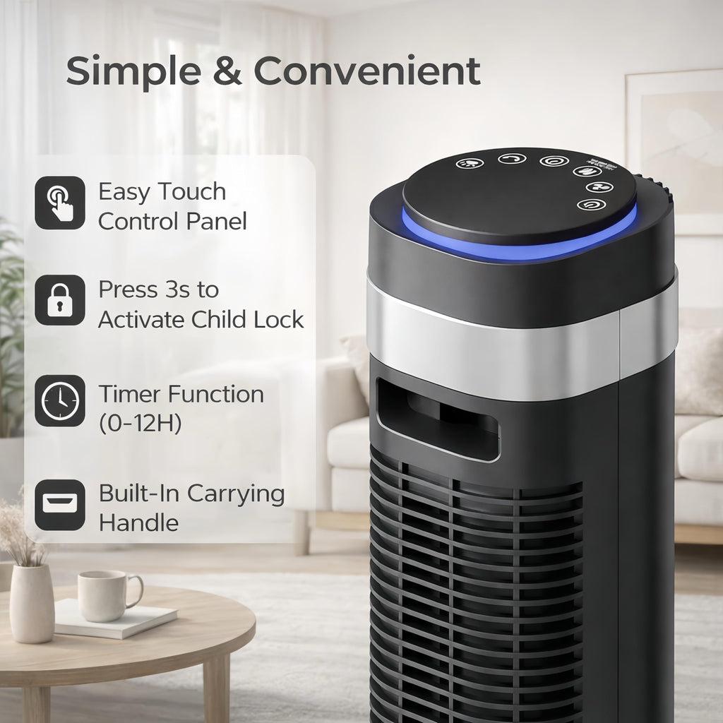Tower Fan , Oscillating Bladeless Fan with Remote, 5 Speeds 4 Modes Quiet Fan 28dB, 22.3ft/s High Velocity,12H Timer