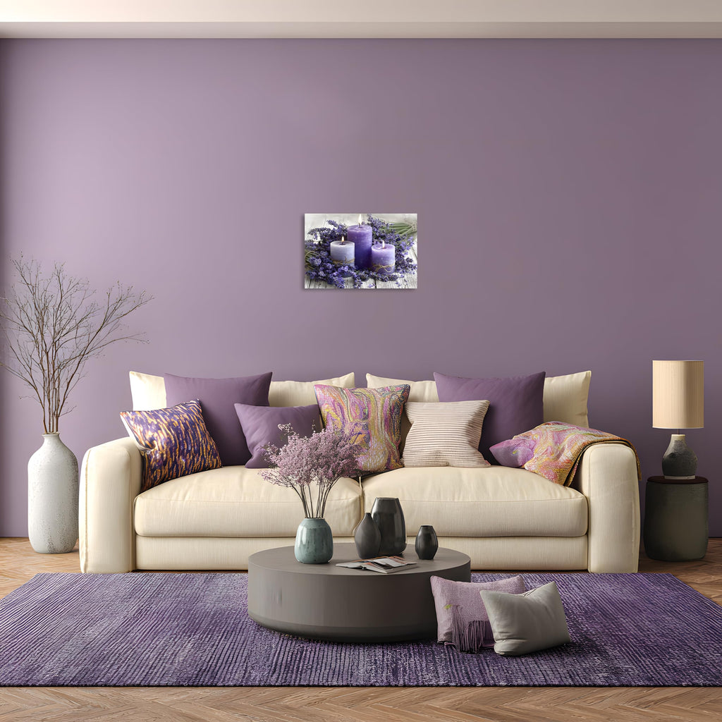 1 Panel Purple Wall Art Purple Wall Decor Lavender with Candle Canvas Picture Modern Flowers Pictures Kitchen Office