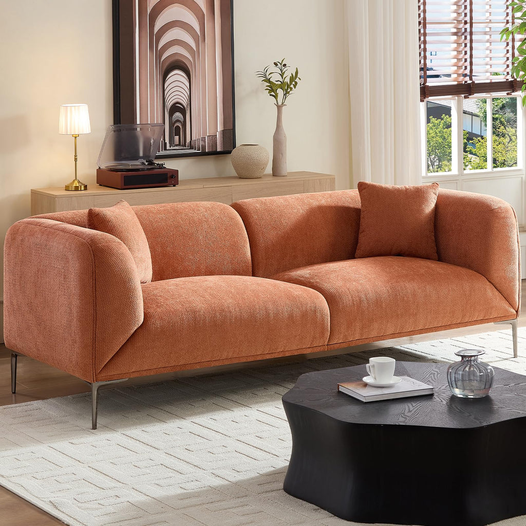 82.7" Orange Sofa, Modern Couch with Metal Legs, Luxury Boucle Sofa