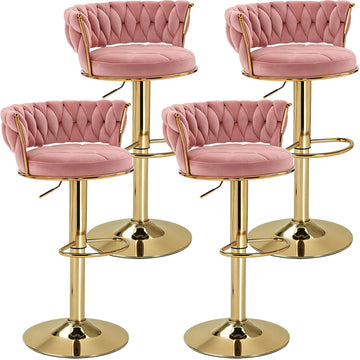 Bar Stools Set of 4, Adjustable Barstools Counter Height Stools with Back and Arm, Velvet Woven Kitchen Island Stools