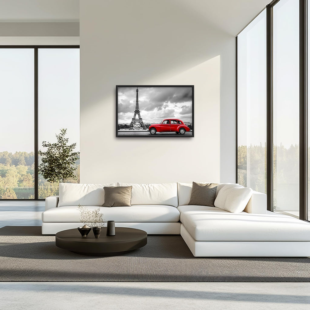 Eiffel Tower Large Wall Black and White Framed Red Wall Decor Paris City Pictures Oversized Canvas Print Painting