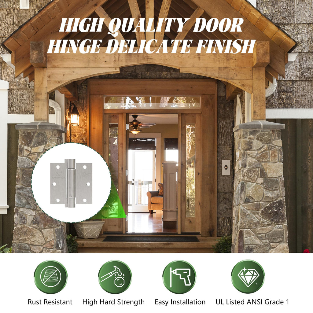 3 Pack Self Closing Door Hinges 3.5 inch Satin Nickel Door Hinges Spring Loaded Auto Close Hinges Square Corners