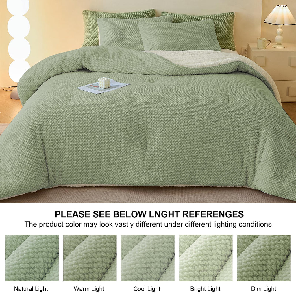 3D Jacquard Design Comforter Set, Ultra-Soft Warm Sherpa Fur Plush 2-Pieces Sets Luxury Cozy Bedding with 1