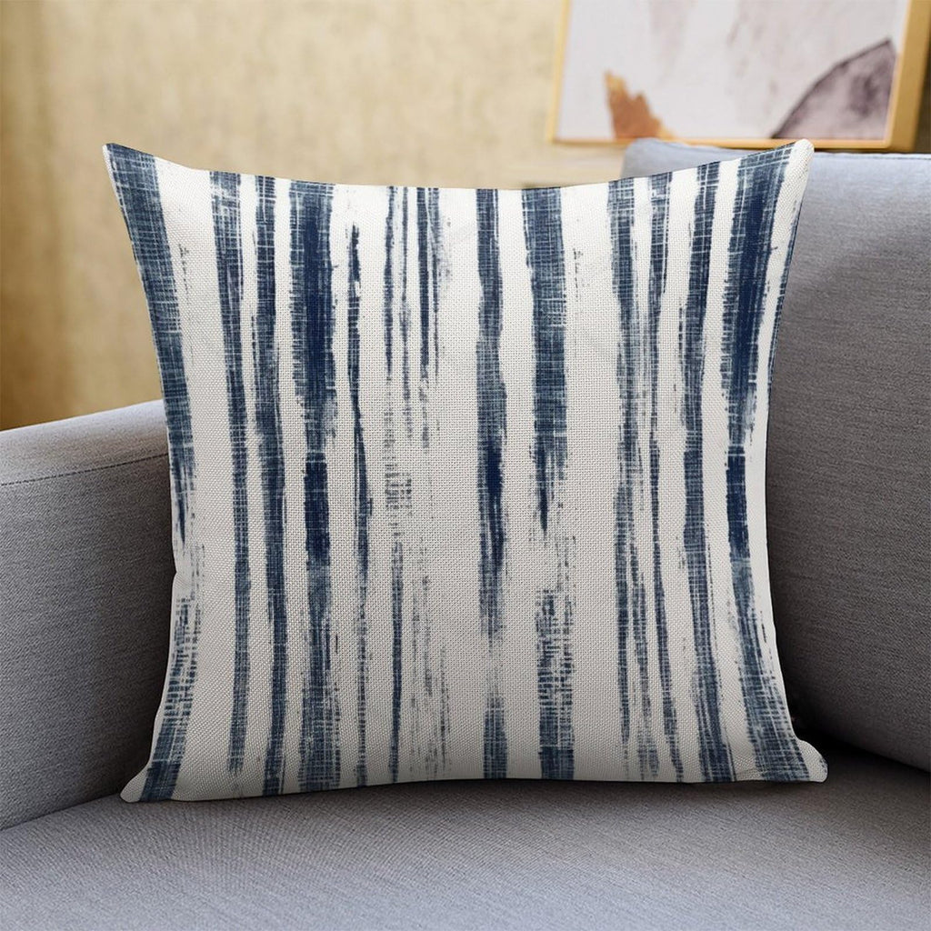 Custom Pillow Cases 24"x24" Blue French Ticking Stripes Large Couch Pillows with Hidden Zipper White Cotton Linen