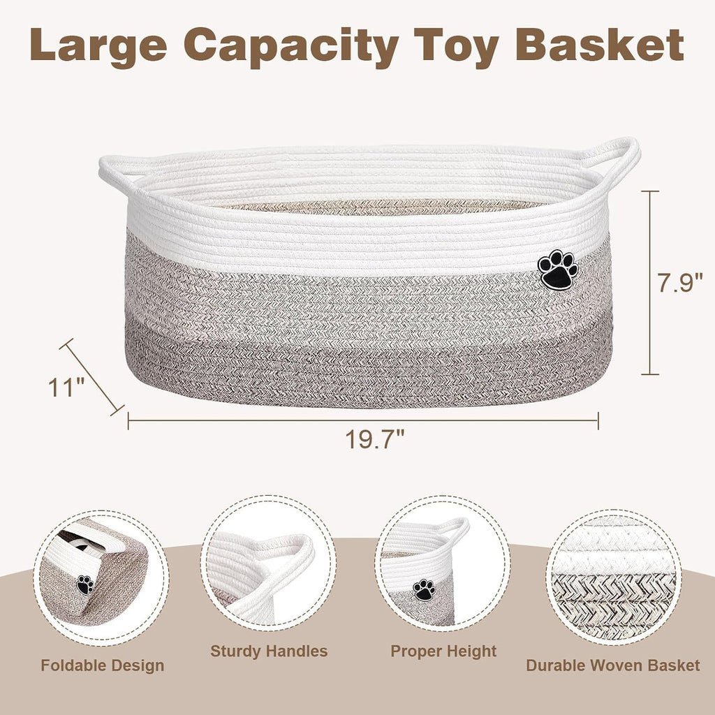 Dog Toy Basket, 30L Toy Box and Bin for Dog Cat Storage, 19.7" X 11" X 7.9" Large Woven Rope Basket for Blanket
