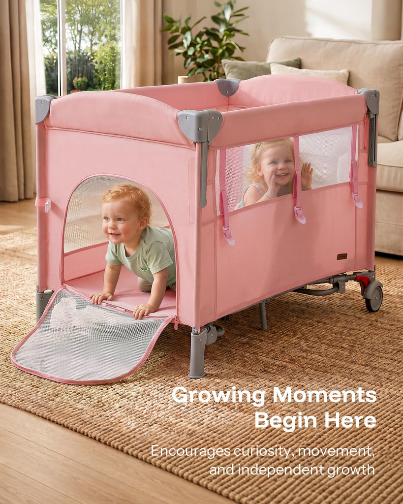6 in 1 Play Yard with Bedside Bassinet, Foldable Playard