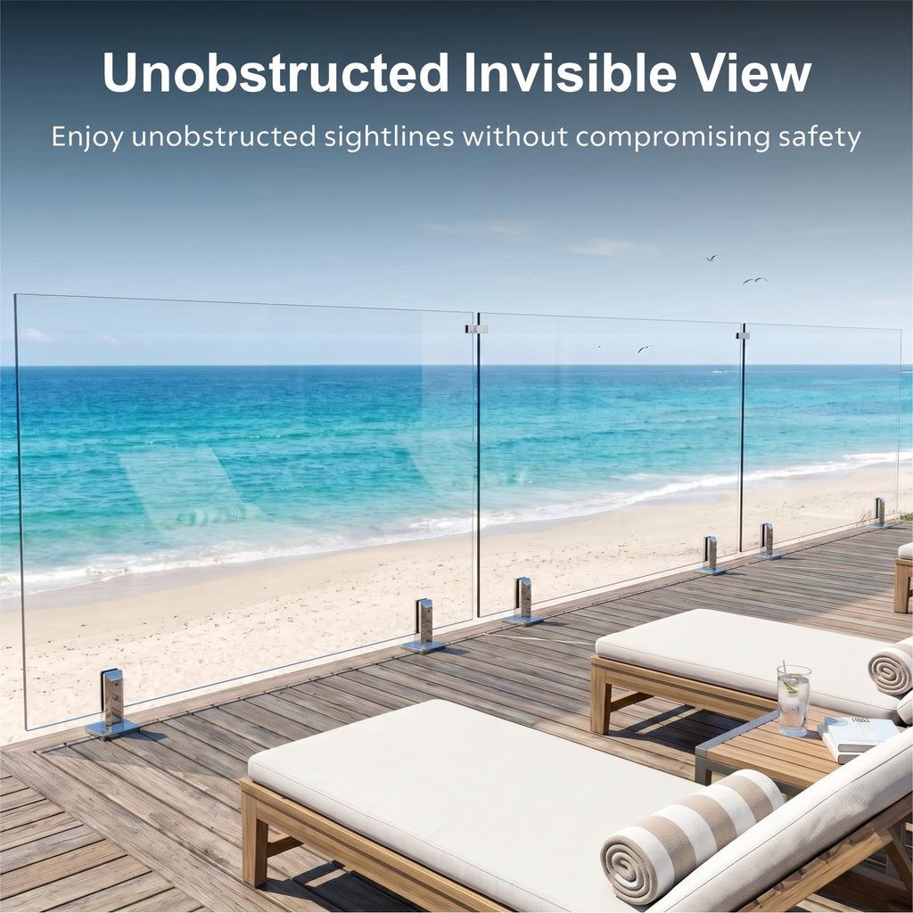 4-Panel Tempered Glass Railing System, 233-236" W x 44" H Deck Railing Kit