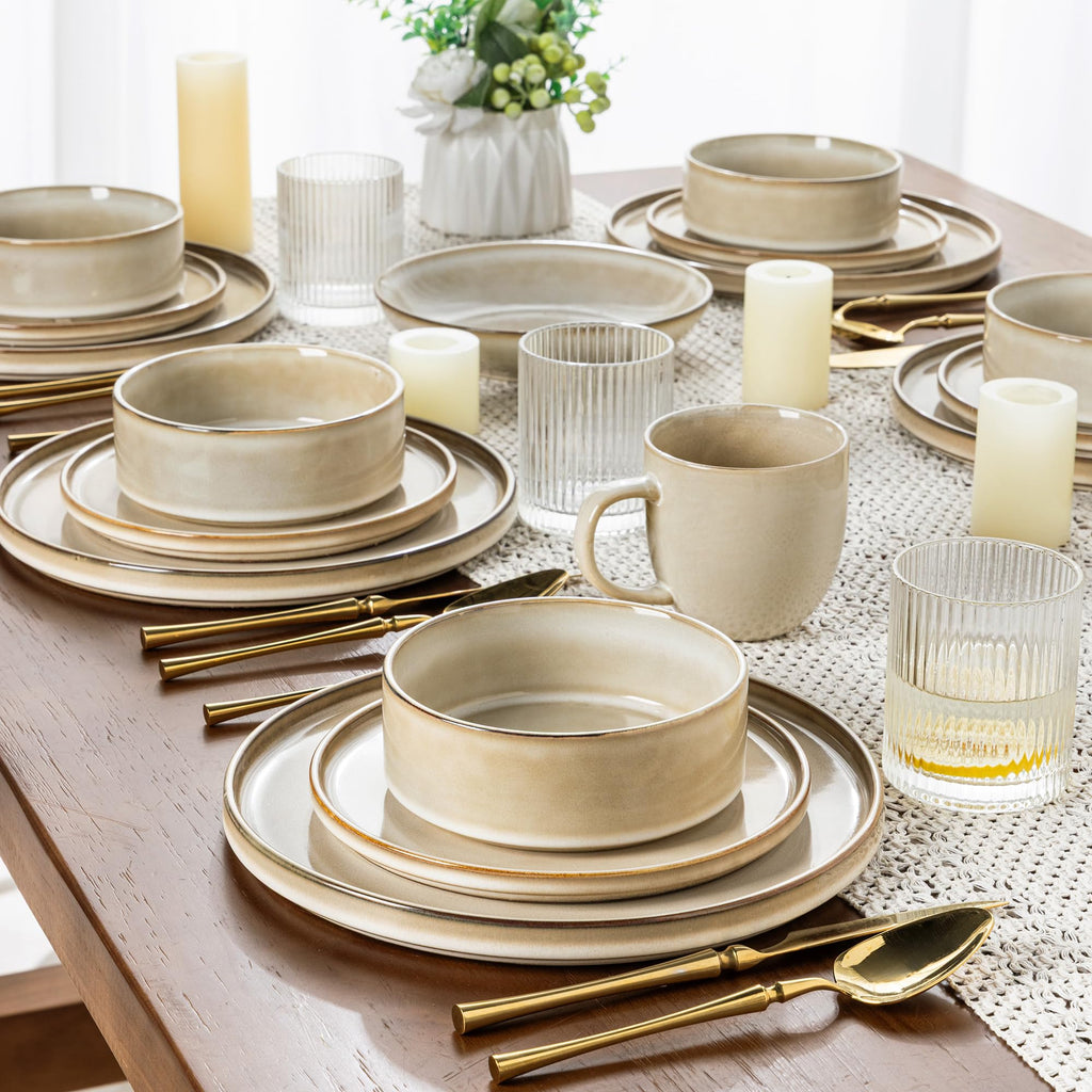 Stoneware Dinnerware Sets for 8,24 Piece Plates and Bowls Sets