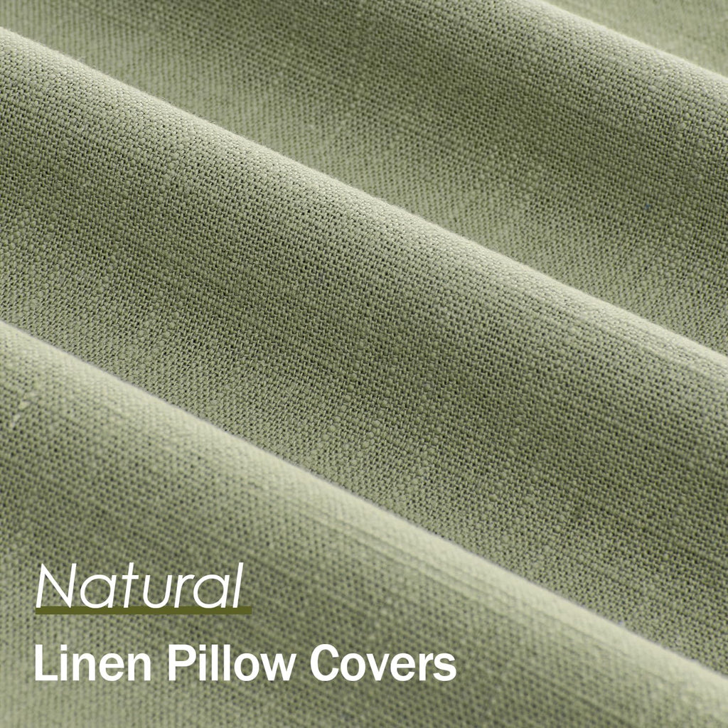 Pack of 2 Decorative Linen Pillow Covers Sage Green Euro Sham Neutral Farmhouse Boho Soild Cushion Case Soft Accent
