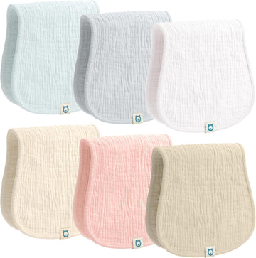 Muslin Burp Cloths Set, 6 Pieces, 100% Organic Cotton Hand Washcloths for Baby Boys and Girls Extra Absorbent