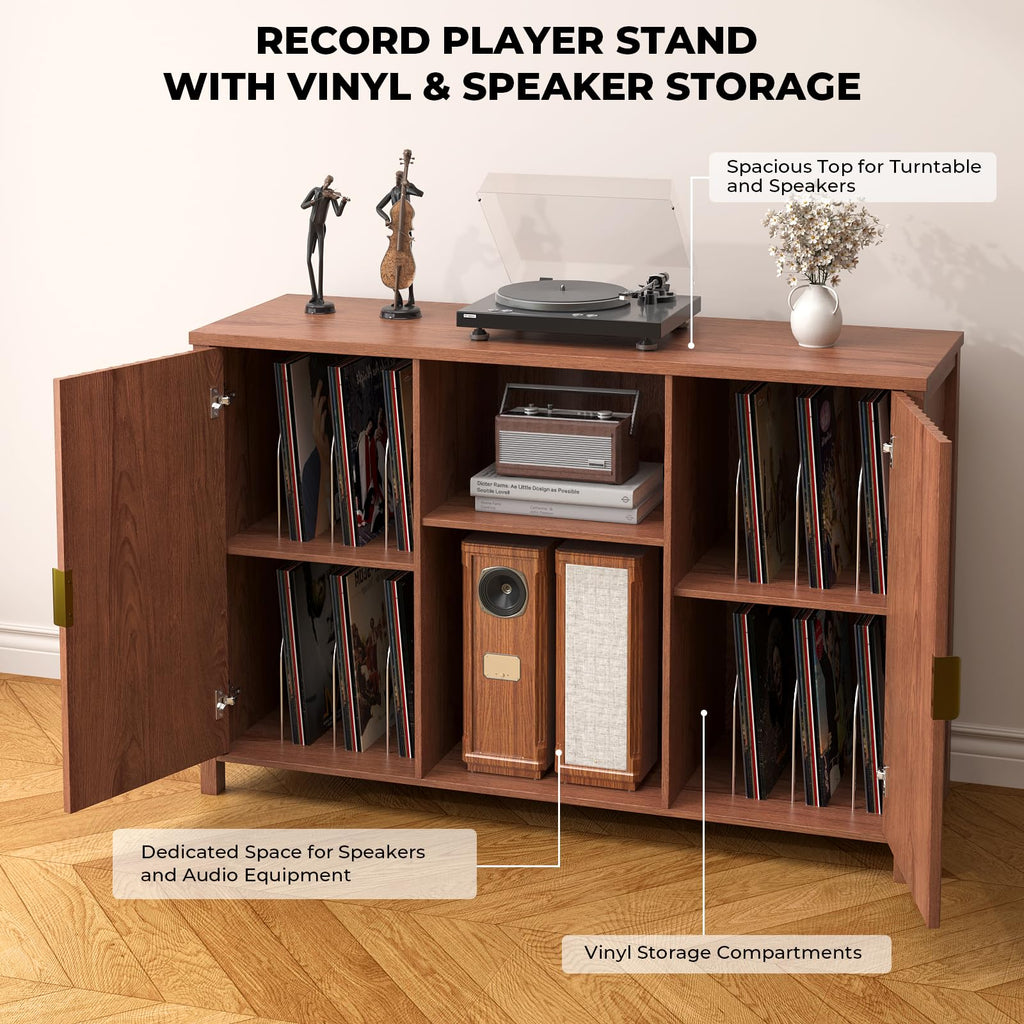 47.2" Mid Century Modern Record Player Stand with Vinyl Storage