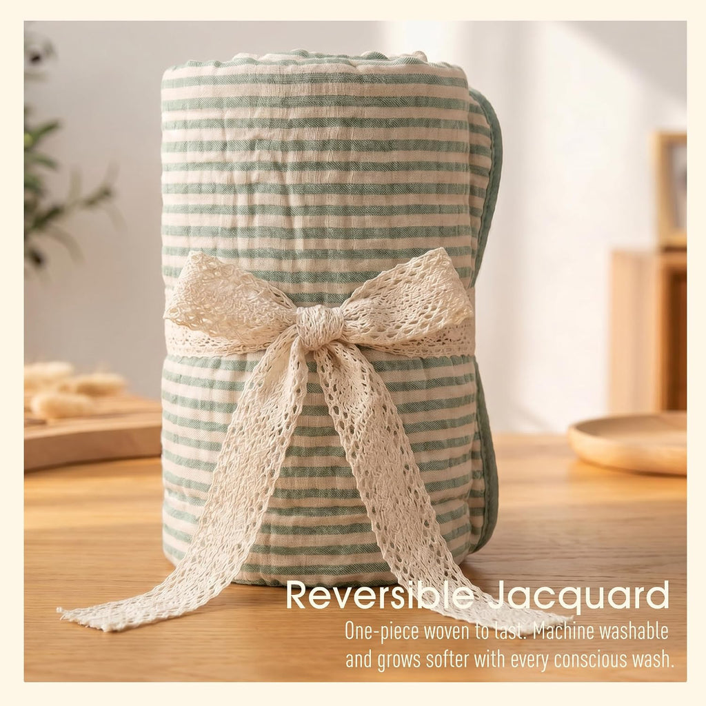 Ultra Soft Muslin Baby Blanket - Organic Cotton Blend (Sage Stripe)