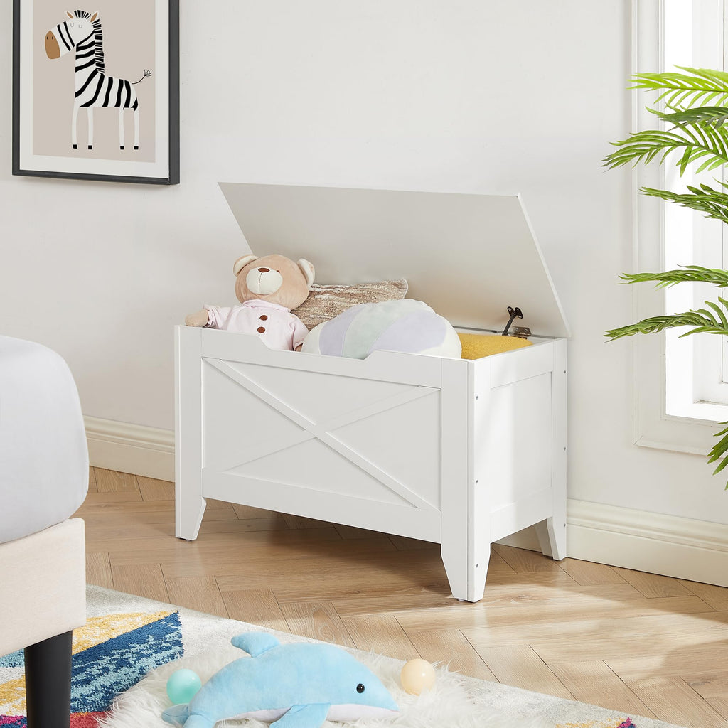 30" Storage Bench, Farmhouse Entryway Shoe Ottoman, White