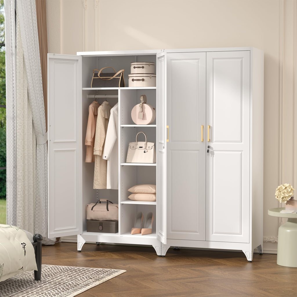71" Tall Metal Armoire Wardrobe Closet with Doors and Lock