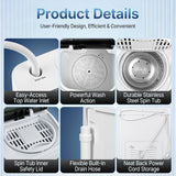 Compact Mini Twin Tub Washing Machine 13lbs Capacity Portable Washer Wash and Spin Cycle Combo, Built-in Gravity Drain