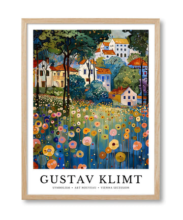 Gustav Klimt Village Framed Wall Art, 12x16in Natural OAK Wood