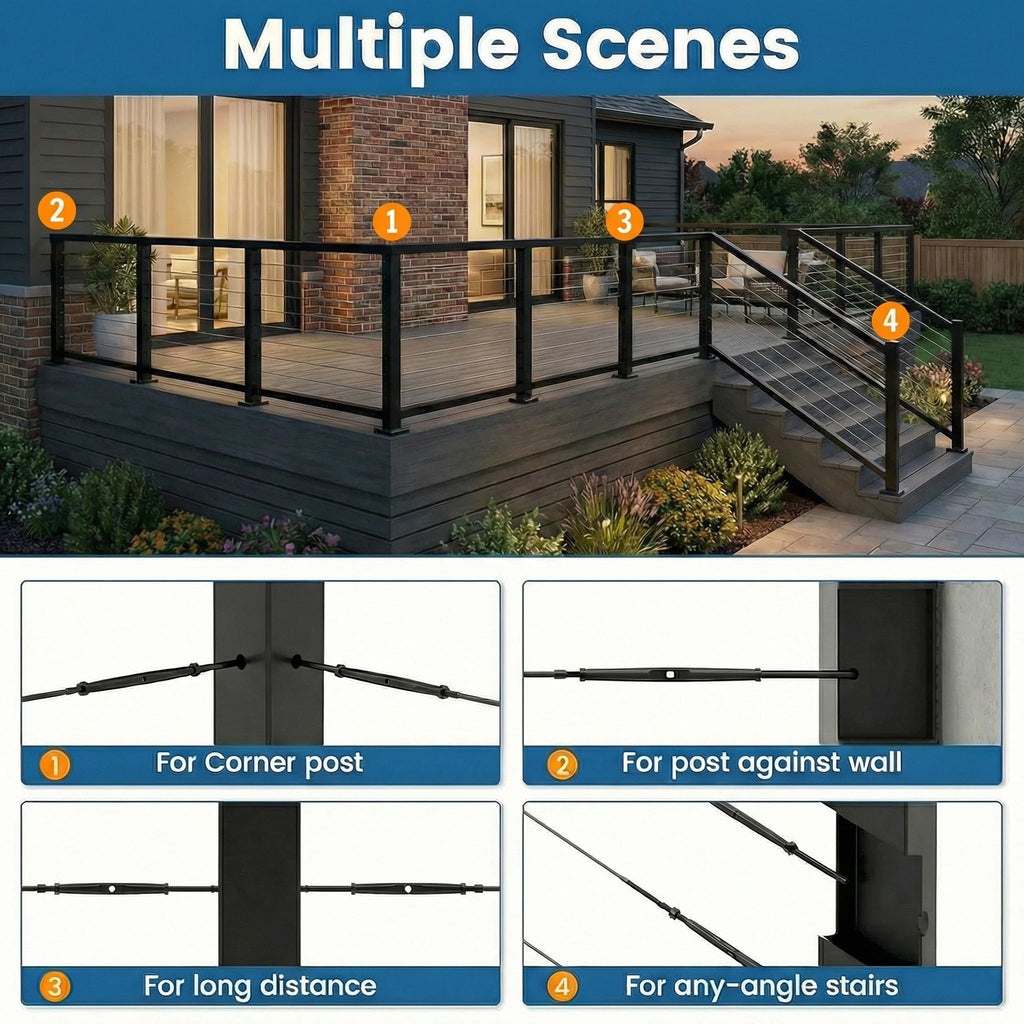 30 Pairs Black PVD Cable Railing Hardware Kit for 1/8" Wire Rope