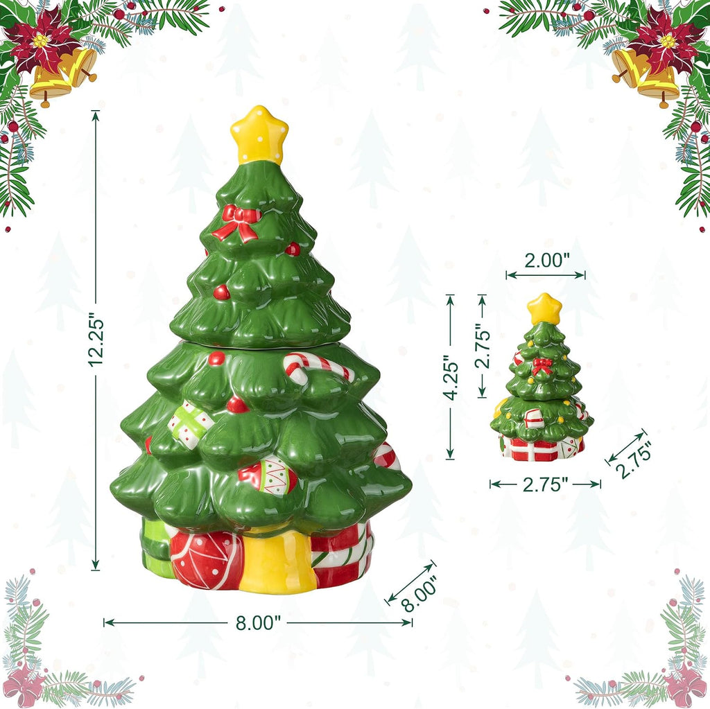 Dolomite Ceramic Cookie Jars, Christmas Tree Ceramic Cookie & Candy Jars with Airtight Lids, Used to Kitchen - Set of 2