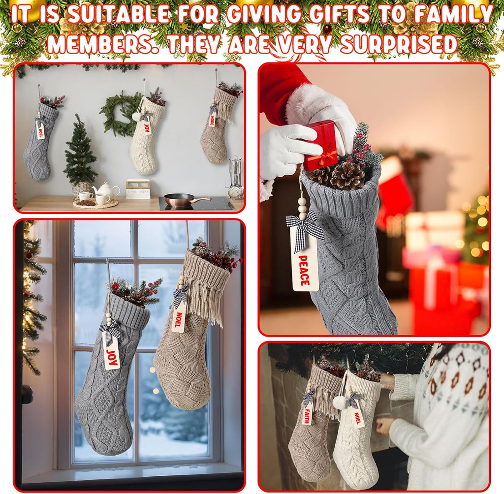6 Set 18'' Cable Knit Boho Christmas Stockings, Novel Style