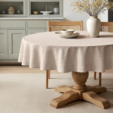 Linen Textured 90 Inch Round Tablecloth Natural Beige