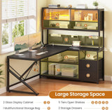 L Shaped Gaming Desk, Home Office Computer Desk with 2 Drawer and Bookshelf, L Shaped Gaming Desk with LED Light