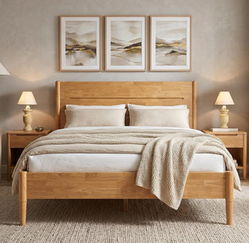 Apollo Solid Wood Platform Bed Queen, Headboard, Light Oak