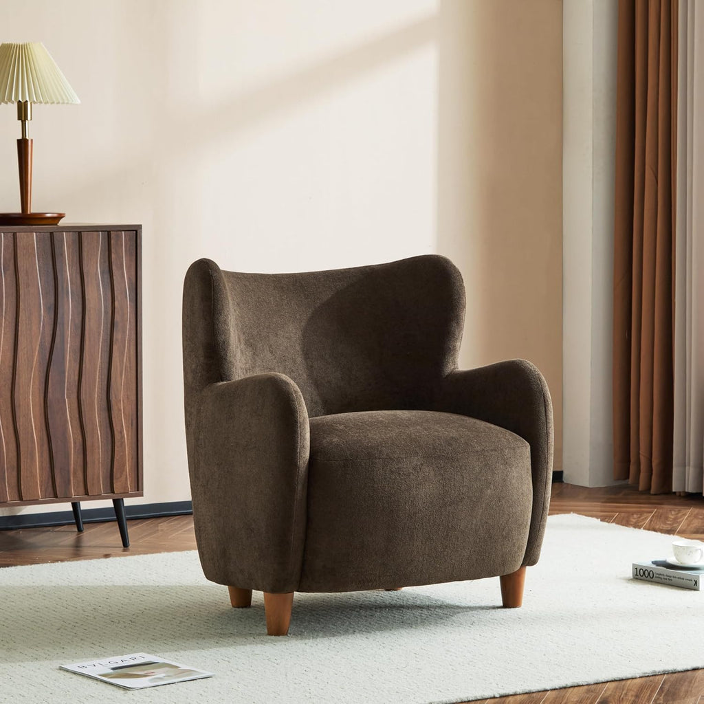Auden Wingback Accent Chair, Fabric Club Chair, Velvet Upholstered Armchair, Curved Backrest Single Sofa, Soft