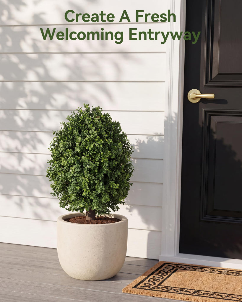 27" Artificial Boxwood Topiary Ball with Ground Spike, Fake Plants 2 Pcs