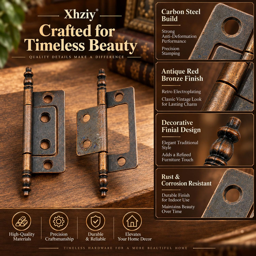 4 Pack Non Mortise Door Hinges 3.26 x 0.94 Inch Antique Red Bronze