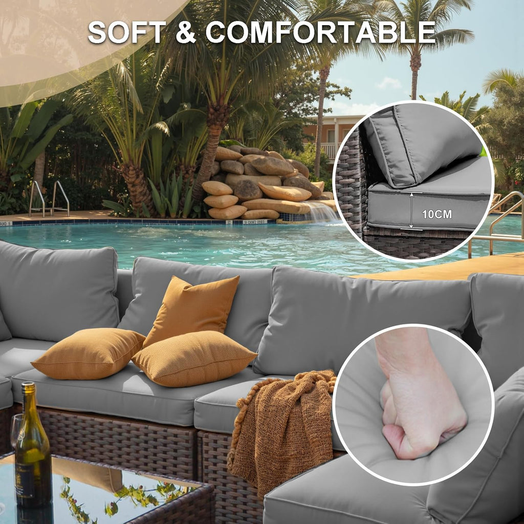 7 Piece Patio Furniture Set with 42" Fire Pit Table Outdoor Sectional Conversation Sofa Set with Comfortable Cushions