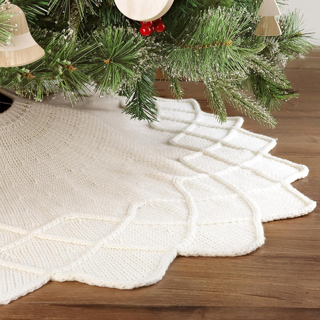 Knit Christmas Tree Skirts, Neutral Tree Skirt, Cozy Christmas Decorations