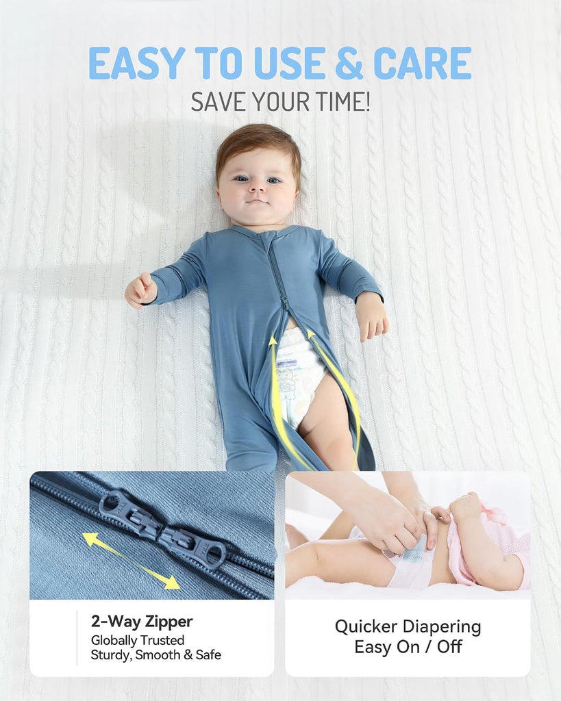 Rayon from Bamboo Baby Pajamas Sleepers Footies, 2 Way Sturdy Zipper