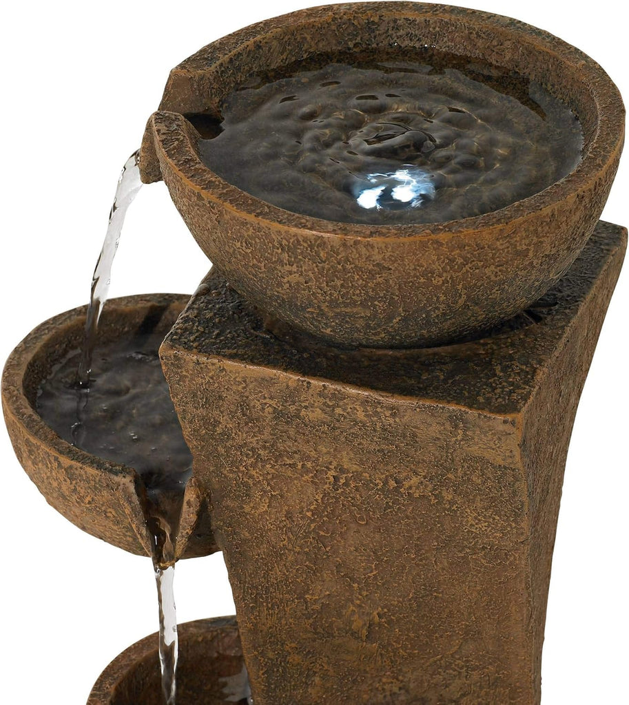 Cascading Bowls 27 1/2" High Large Modern Zen Indoor Outdoor Decor Faux Stone Floor Fountain with Light LED Standing