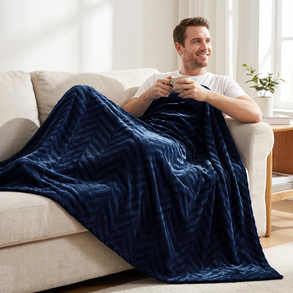 Flannel Fleece Fall Throw Blanket for Couch, Navy Blue