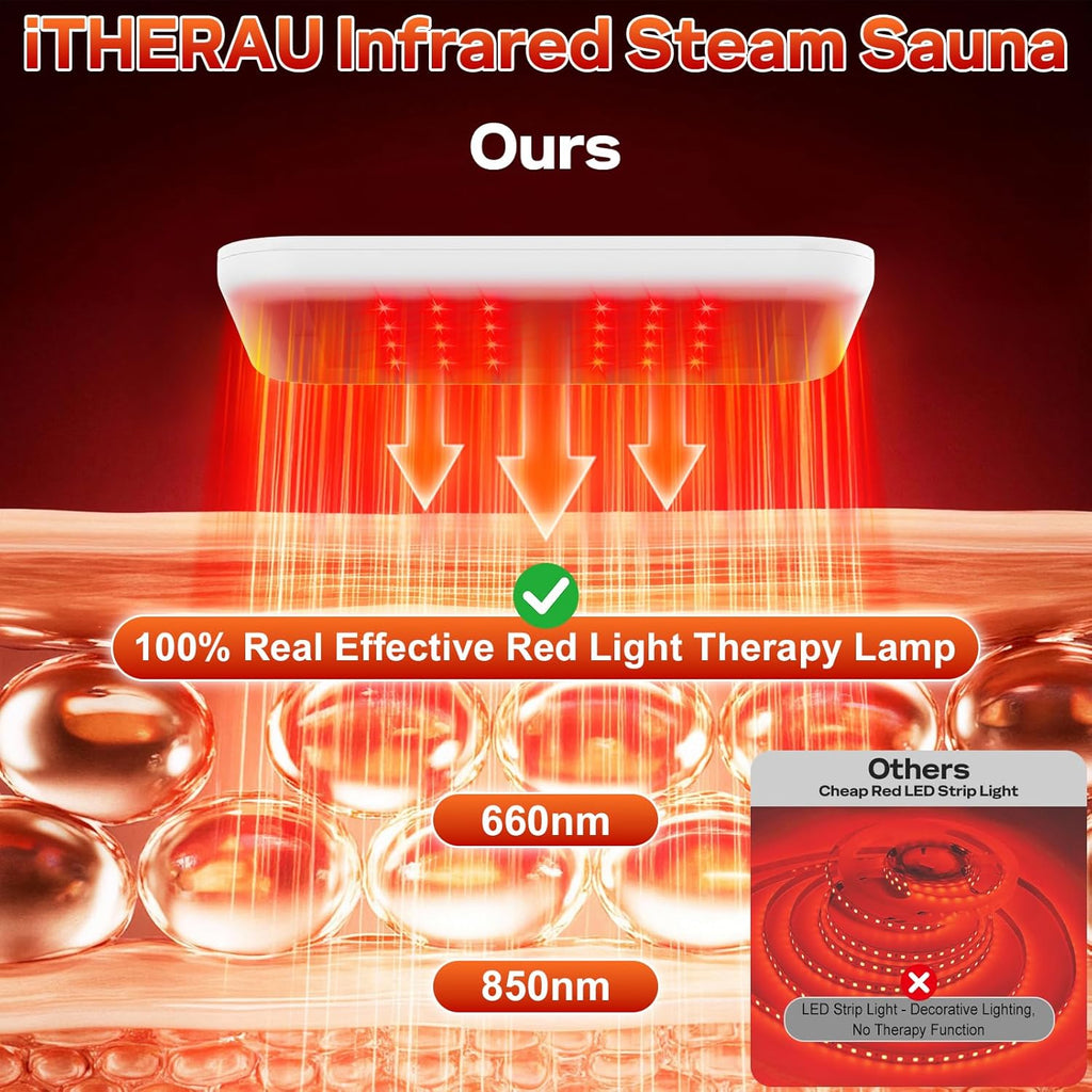 2 Person Infrared Sauna Box for Home, Portable Steam Sauna Room with 660nm+850nm Red Light Therapy Lamp