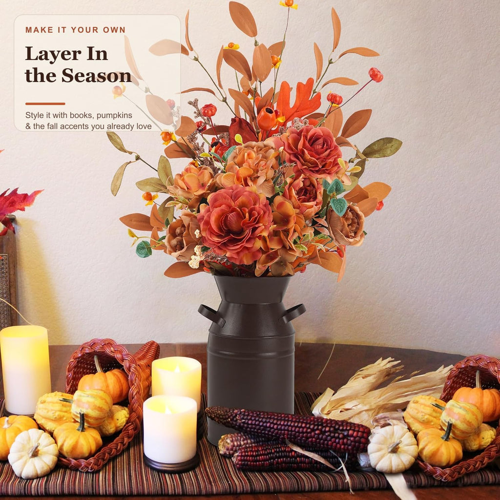 Artificial Fall Flowers with Metal Pot, Hydrangea Arrangement